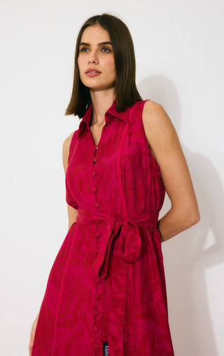 Hot pink and red sleeveless shirt dress