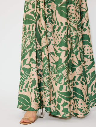 Peach and green sleeveless long dress