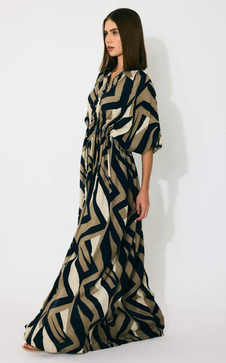 Gold, black and white pattern kaftan dress