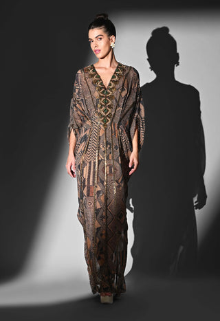 Brown geometric print kaftan