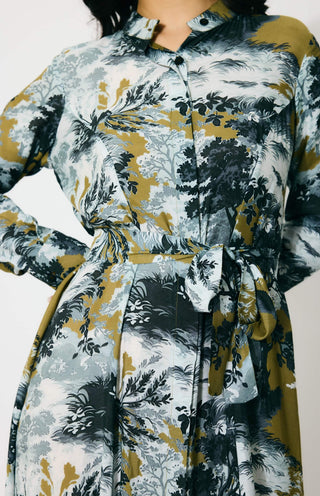 Gold, gray and black toile shirt dress