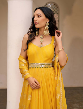Chhavvi Aggarwal-Yellow Lurex Anarkali And Dupatta-INDIASPOPUP.COM