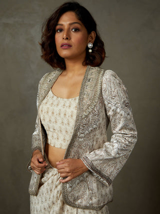 Ri.Ritu Kumar-Gray Vedam Jacket And Draped Skirt Set-INDIASPOPUP.COM