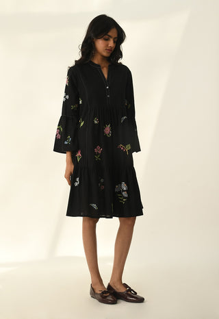 Elina black tiered short dress