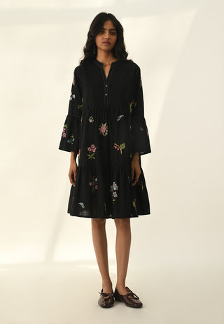 Elina black tiered short dress