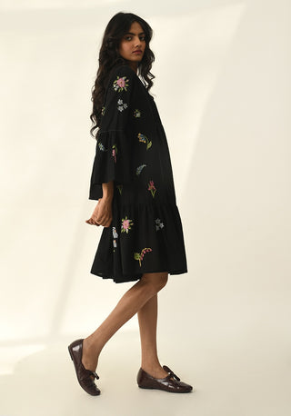 Elina black tiered short dress