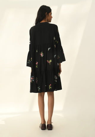 Elina black tiered short dress