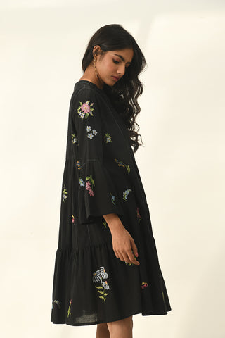 Elina black tiered short dress