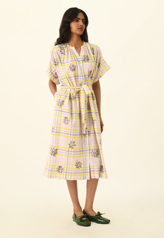 Koreana multicolor check belted dress
