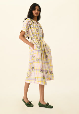 Koreana multicolor check belted dress