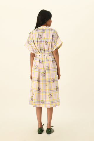 Koreana multicolor check belted dress