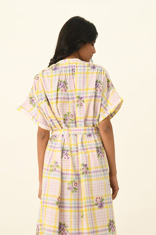 Koreana multicolor check belted dress