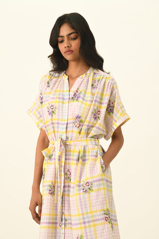 Koreana multicolor check belted dress