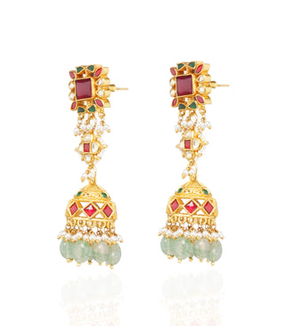 Mawya red and green kundan choker and earrings