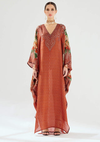 Rajdeep Ranawat-Verusha Rust Printed Kaftan-INDIASPOPUP.COM