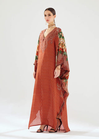 Rajdeep Ranawat-Verusha Rust Printed Kaftan-INDIASPOPUP.COM