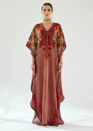 Rajdeep Ranawat-Eleni Rust Printed Kaftan-INDIASPOPUP.COM