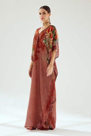 Rajdeep Ranawat-Eleni Rust Printed Kaftan-INDIASPOPUP.COM