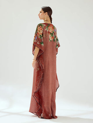 Rajdeep Ranawat-Eleni Rust Printed Kaftan-INDIASPOPUP.COM