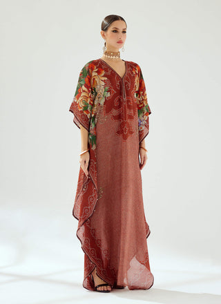 Rajdeep Ranawat-Eleni Rust Printed Kaftan-INDIASPOPUP.COM