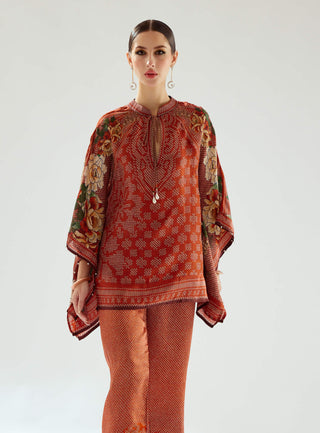 Rajdeep Ranawat-Ramona Rust Silk Poncho Tunic-INDIASPOPUP.COM