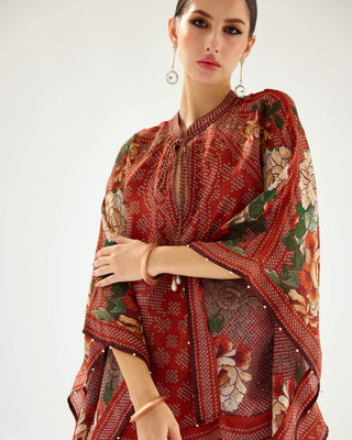 Rajdeep Ranawat-Ramona Rust Silk Poncho Tunic-INDIASPOPUP.COM