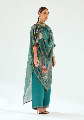 Rajdeep Ranawat-Montijo Teal Silk Tunic-INDIASPOPUP.COM