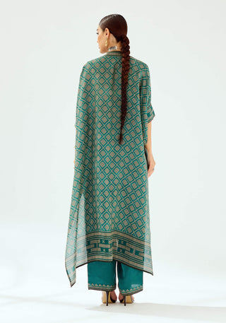 Rajdeep Ranawat-Montijo Teal Silk Tunic-INDIASPOPUP.COM