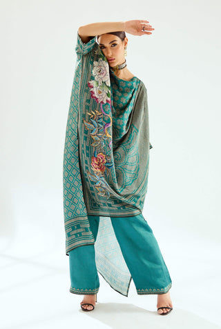 Rajdeep Ranawat-Montijo Teal Silk Tunic-INDIASPOPUP.COM