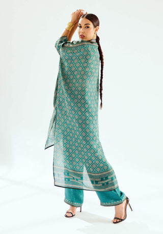Rajdeep Ranawat-Montijo Teal Silk Tunic-INDIASPOPUP.COM