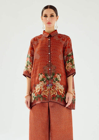 Rajdeep Ranawat-Maizah Rust Silk Shirt-INDIASPOPUP.COM