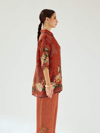 Rajdeep Ranawat-Maizah Rust Silk Shirt-INDIASPOPUP.COM