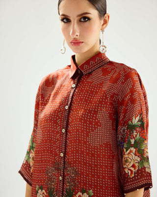 Rajdeep Ranawat-Maizah Rust Silk Shirt-INDIASPOPUP.COM