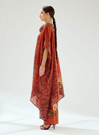 Rajdeep Ranawat-Lavanya Rust Silk Draped Tunic-INDIASPOPUP.COM