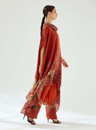 Rajdeep Ranawat-Lavanya Rust Silk Draped Tunic-INDIASPOPUP.COM