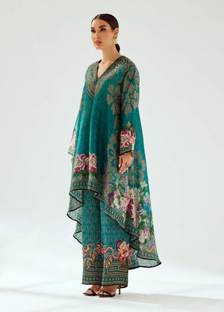 Rajdeep Ranawat-Aarvi Teal Silk Tunic-INDIASPOPUP.COM