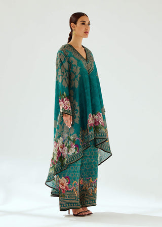 Rajdeep Ranawat-Aarvi Teal Silk Tunic-INDIASPOPUP.COM