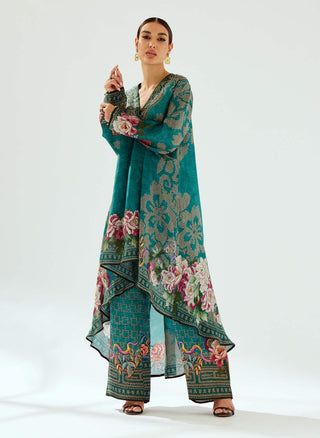 Rajdeep Ranawat-Aarvi Teal Silk Tunic-INDIASPOPUP.COM