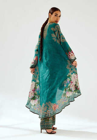 Rajdeep Ranawat-Aarvi Teal Silk Tunic-INDIASPOPUP.COM