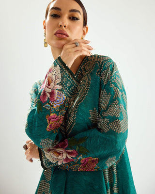Rajdeep Ranawat-Aarvi Teal Silk Tunic-INDIASPOPUP.COM
