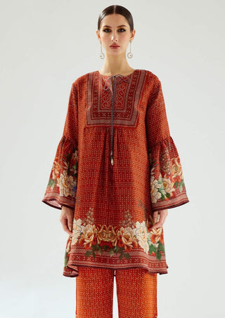 Rajdeep Ranawat-Pankti Rust Silk Boho Top-INDIASPOPUP.COM