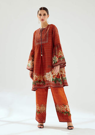 Rajdeep Ranawat-Pankti Rust Silk Boho Top-INDIASPOPUP.COM