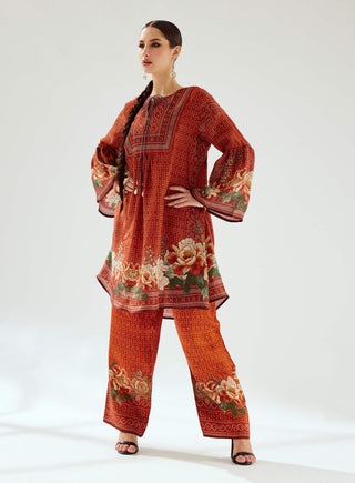 Rajdeep Ranawat-Pankti Rust Silk Boho Top-INDIASPOPUP.COM