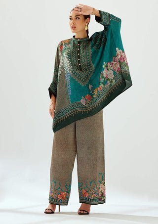 Rajdeep Ranawat-Permaz Teal Satin Palazzo And Tunic-INDIASPOPUP.COM