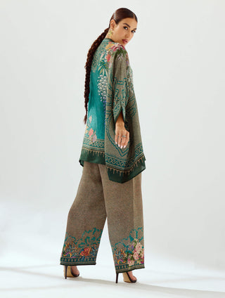 Rajdeep Ranawat-Permaz Teal Satin Palazzo And Tunic-INDIASPOPUP.COM