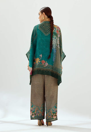 Rajdeep Ranawat-Permaz Teal Satin Palazzo And Tunic-INDIASPOPUP.COM