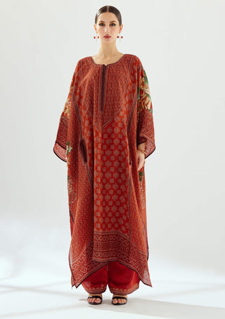 Rajdeep Ranawat-Ichika Rust Silk Kaftan-INDIASPOPUP.COM