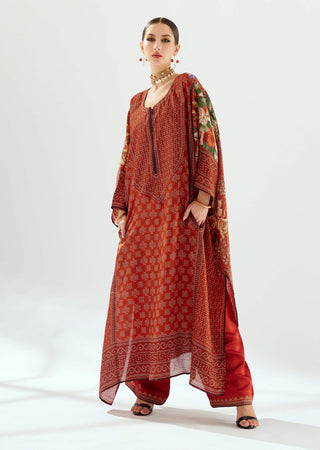 Rajdeep Ranawat-Ichika Rust Silk Kaftan-INDIASPOPUP.COM