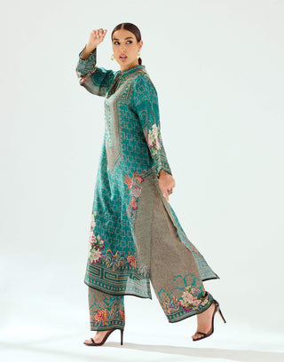 Rajdeep Ranawat-Champa Teal Long Kurta-INDIASPOPUP.COM
