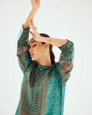 Rajdeep Ranawat-Champa Teal Long Kurta-INDIASPOPUP.COM
